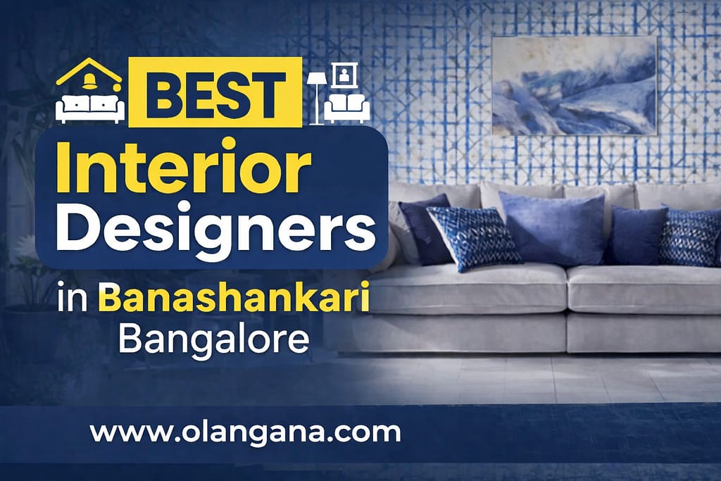Best Interior Designers in Banashankari Bangalore modern living room interior design with stylish sofa and wall decor by Olangana