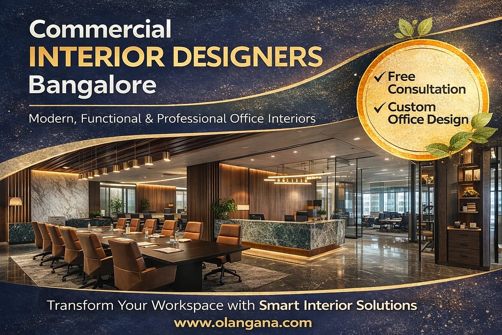 Commercial interior designers Bangalore modern office interior design with conference room professional workspace and luxury corporate furniture