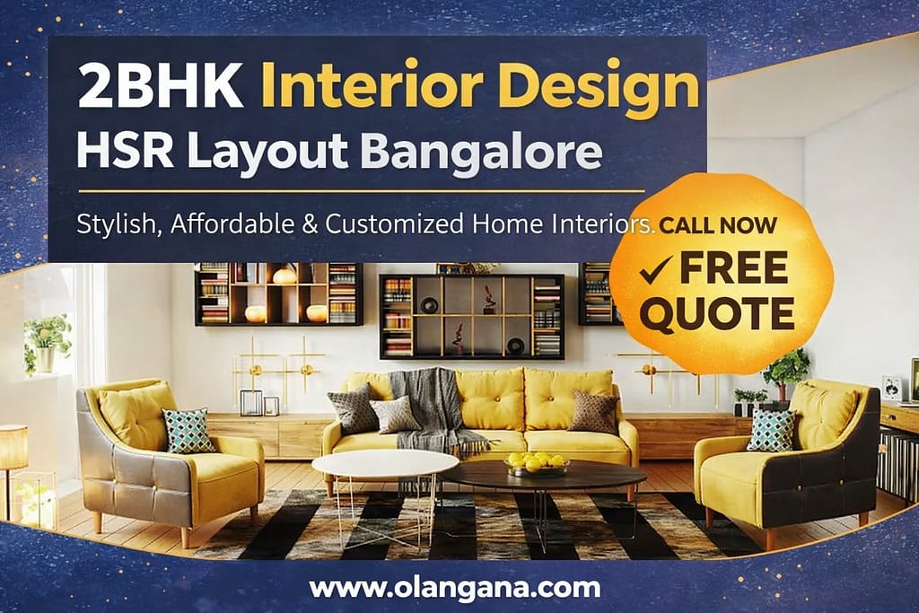 2BHK interior design HSR Layout Bangalore modern living room interior with stylish sofa furniture design by Olangana