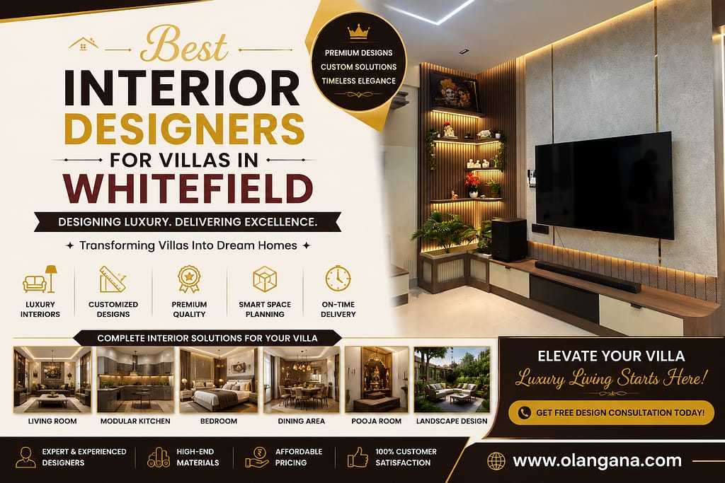 Luxury Apartment Interior Designers Bangalore showcasing premium living room, modular kitchen, luxury bedroom, balcony, and bathroom interior designs.