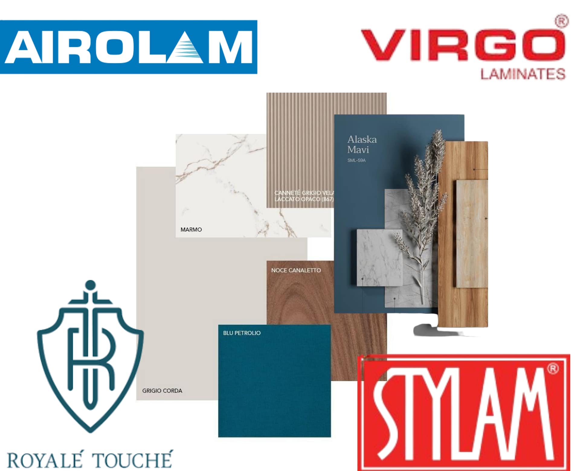Luxury laminate finishes by Olangana Designs in Bangalore using premium brands like Virgo, Airolam, Stylam, and Royale Touché for modern and elegant interior surfaces.